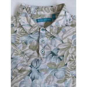Tori Richard Men's Large Blue Green Floral Tropical Short Sleeve‎ Polo Shirt